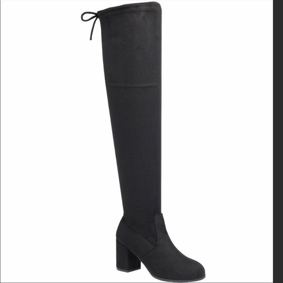 Black Over The Knee Boots Block Heel - Picture 5 of 8
